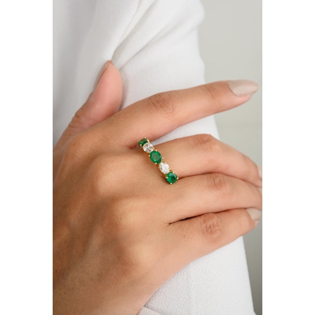 Not Yet Made - Made To Order 18k Gold East West Emerald Diamond Alternative Wedding Band Size 6.5 For Sale - Image 5 of 12