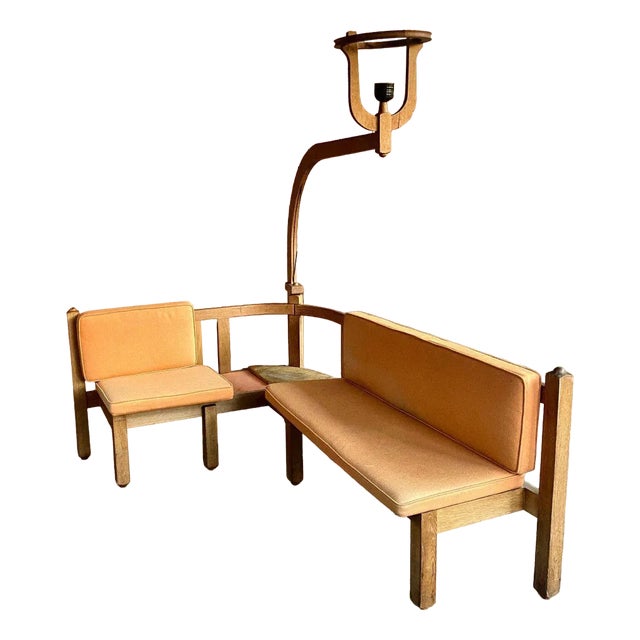 Corner Bench and Incorporated Floor Lamp attributed to Guillerme Et Chambron For Sale