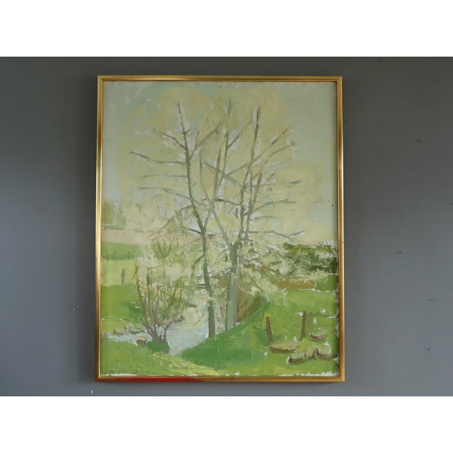 WHISPERING CANOPY Size: 33.1 x 27 inches (including frame) Oil on canvas An atmospheric mid-century landscape that depicts...