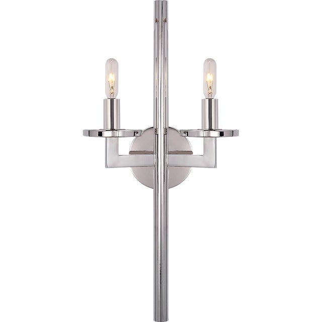 Kelly Wearstler for Visual Comfort Signature Liaison Double Sconce in Polished Nickel For Sale