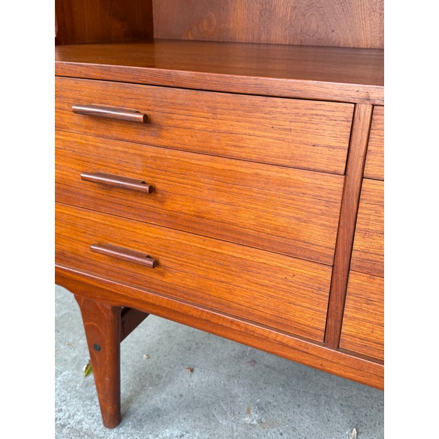 Brown Mid-Century Danish Modern Teak Hutch With Woven Cane Doors For Sale - Image 8 of 12