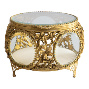 Antique French Ormolu Beveled Glass Jewelry Casket Dresser Box