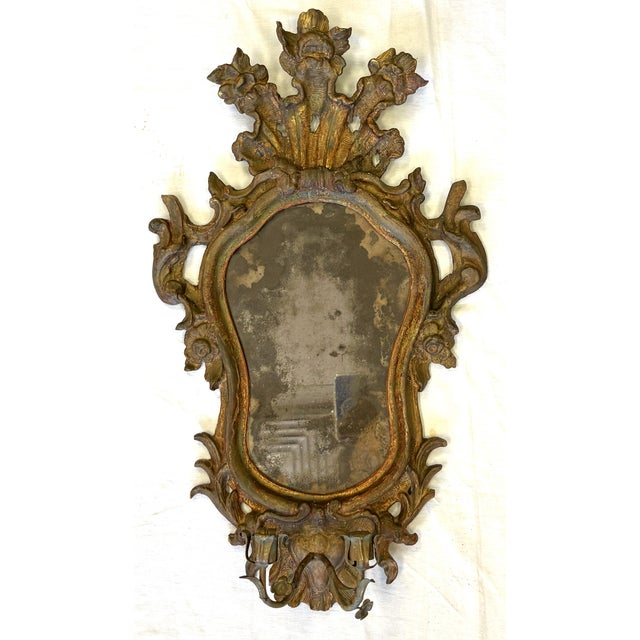 Rococo 17th Century English Rococo Double Branch Candle Holder Wall Mirror For Sale - Image 3 of 18