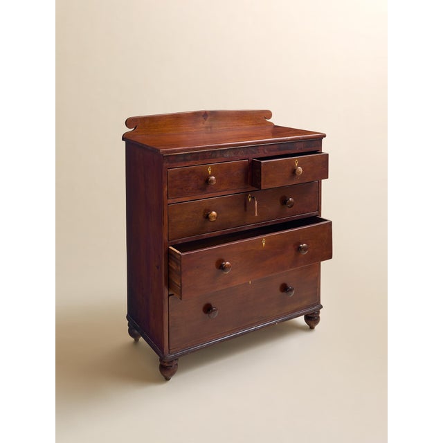 American The Vintage Early American Mahogany Dresser With Inlay Detailing For Sale - Image 3 of 12