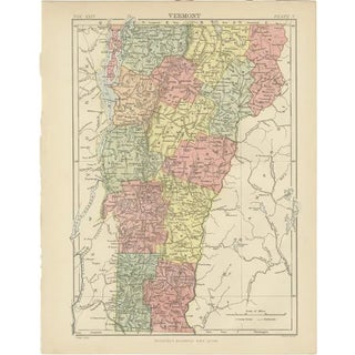 Antique Map of Vermont, 1888 For Sale