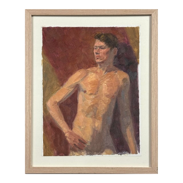 Vintage Expressionist Male Figurative Portrait, Framed (Oil on Canvas Paper) For Sale