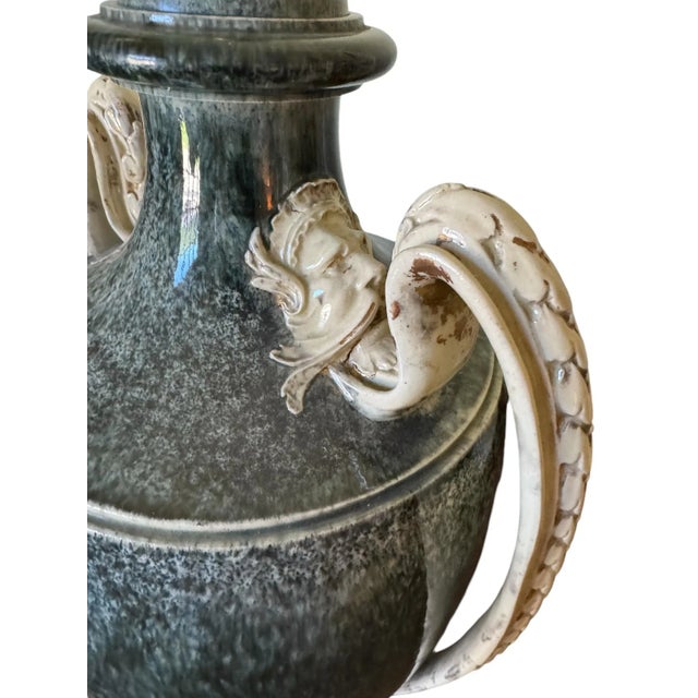 Fine and rareWedgwood Queensware faux-porphyry vase on basalt base. Agate ware.