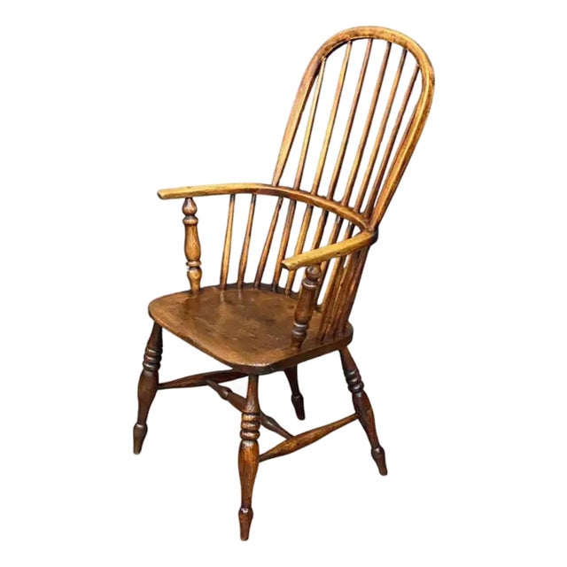 English High Back Windsor Armchair of Elm From the Georgian Era For Sale