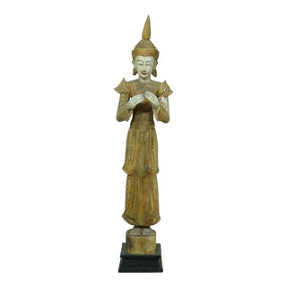 Large Southeast Asian Polychrome Wood Temple Figure For Sale