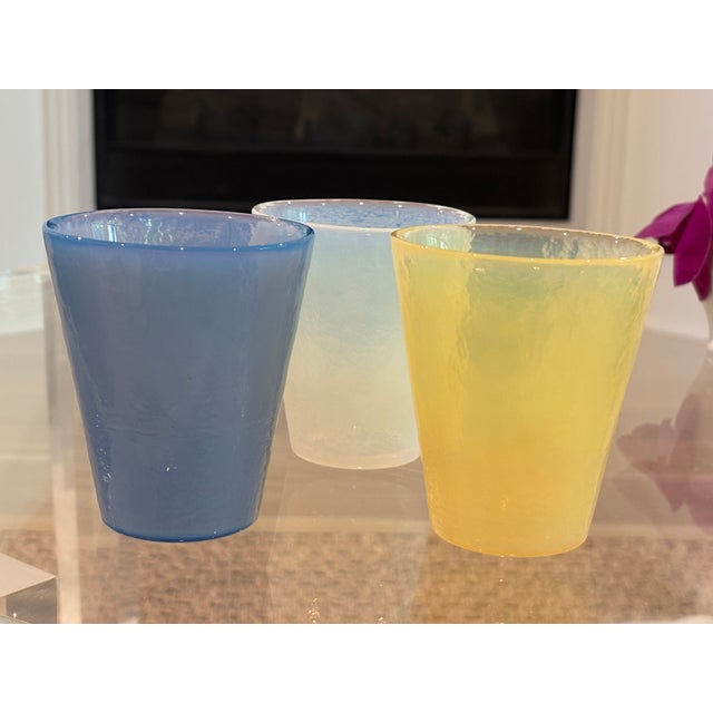Vintage Effetre Murano Opalescent 8 Oz Glass Tumblers / Murano Drinking Glasses - Set of 3 For Sale - Image 10 of 13