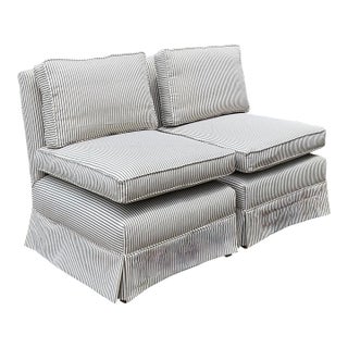 Vintage Ticking Stripe Slipper Chairs - Set of 2 For Sale