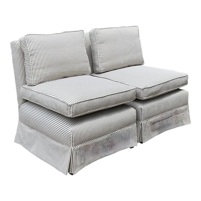 Vintage Ticking Stripe Slipper Chairs - Set of 2 For Sale