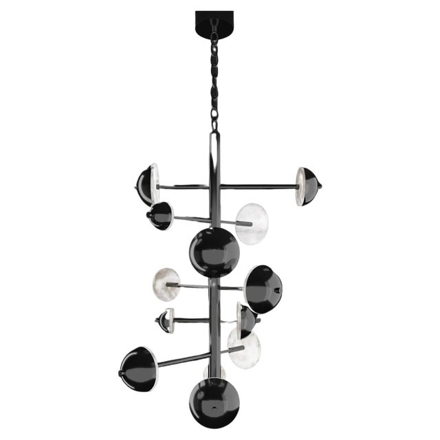 Ares Shiny Black Metal Chandelier by Alabastro Italiano For Sale