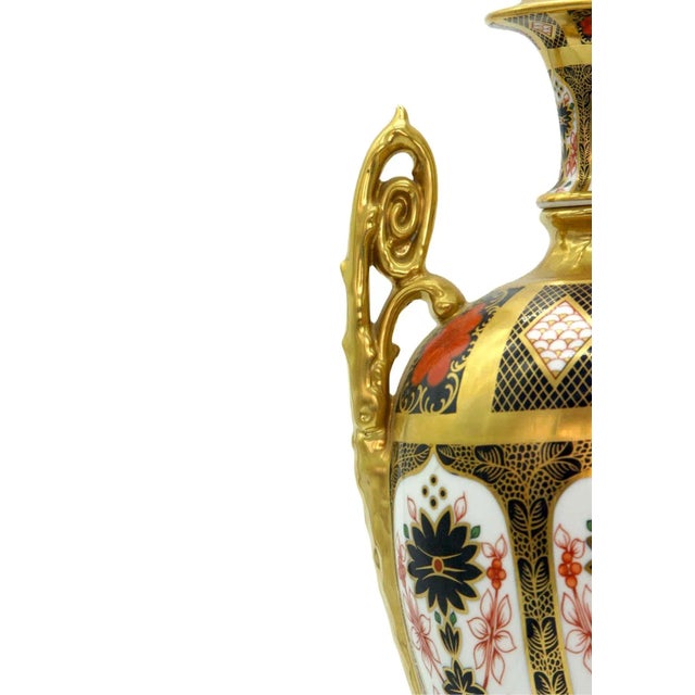 Gold English Gilt Painted Royal Crown Derby Vases/Urns - a Pair For Sale - Image 8 of 13