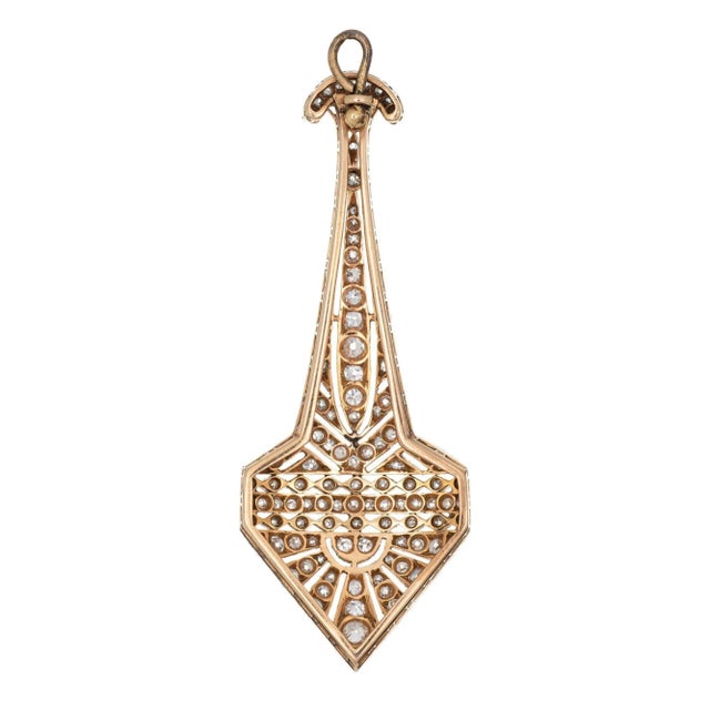 Vintage Art Deco Diamond Pendant Antique 18 Karat Gold Platinum Fine Jewellery For Sale - Image 4 of 4