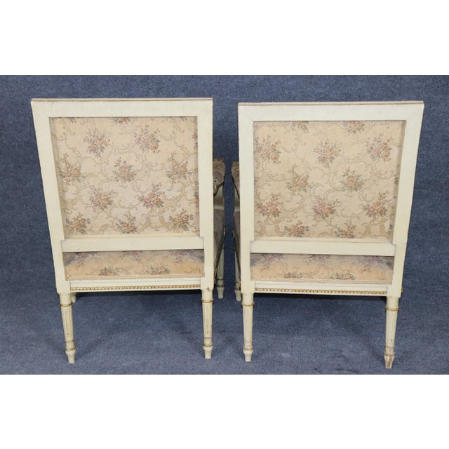 French Pair French Louis XVI Style Parcel Gilt Armchairs For Sale - Image 3 of 11