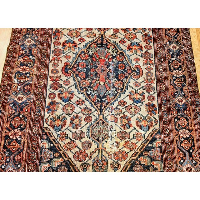 Antique Persian Malayer Rug, Hand-Knotted Wool, Geometric Pattern, 4x6, Ivory & Navy For Sale - Image 12 of 18