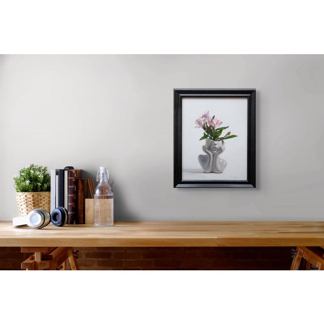 Early 21st Century The Bee and Mother Nature by Karina Rodríguez | Oil on panel Still life of pink flowers in a vase For Sale - Image 5 of 5
