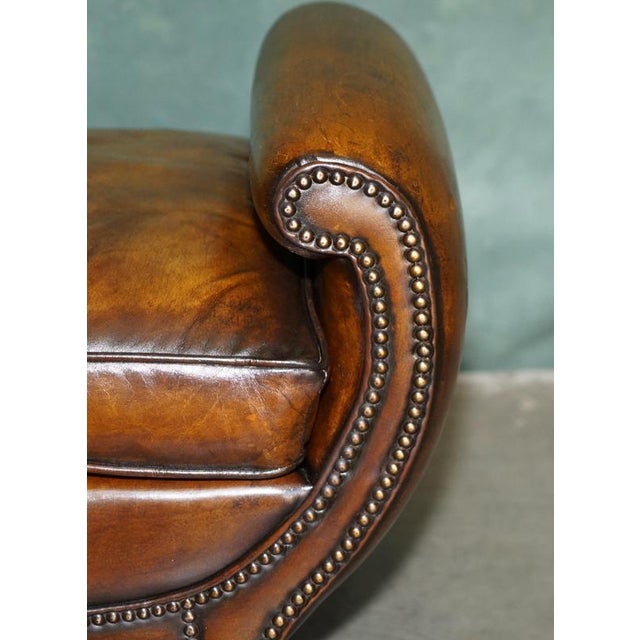 Antique Edwardian Sculptural Leather Scroll End Ottomans, 1910, Set of 2 For Sale - Image 9 of 18