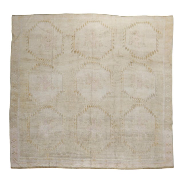Vintage Zabihi Collection Geometric Room Square Size Turkish Rug - 9'7" x 10' For Sale