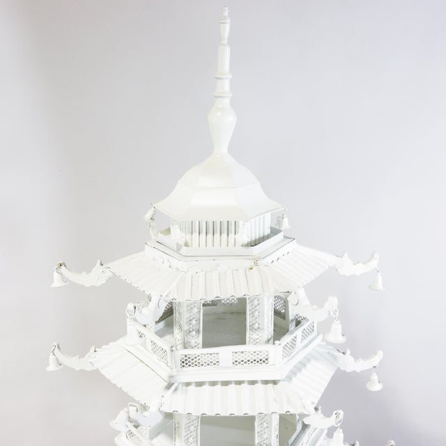 Vintage Large-Scale Seven-Tier Chinoiserie White Painted Tole Pagoda Tower For Sale In New York - Image 6 of 13