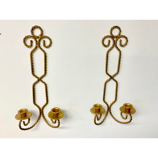 Mid-Century Modern 1970s Vintage French Hollywood Regency Twisted Rope Candle Holder Sconces, 2 Arm - A Pair For Sale - Image 3 of 12