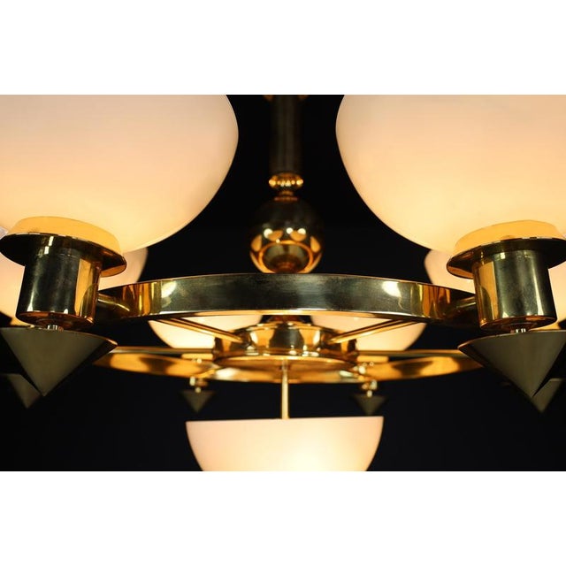 Sculptural Italian Chandelier in Brass & Opaline Glass, 1970s For Sale - Image 10 of 16
