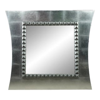 Late 20th Century Custom Made Colombostile Silver Studded Metal Wall Mirror For Sale