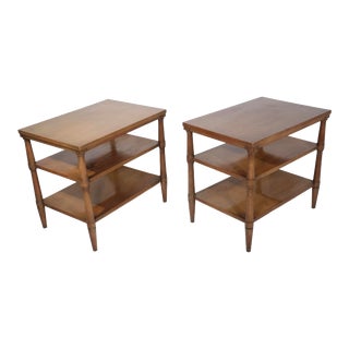 Pr. Three Tier End, Side Tables in Walnut After Robsjohn Gibbins For Sale