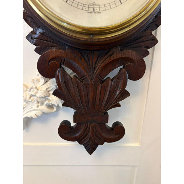 Late 19th Century Antique Carved Oak Aneroid Barometer with Thermometer, 1890 For Sale - Image 5 of 11