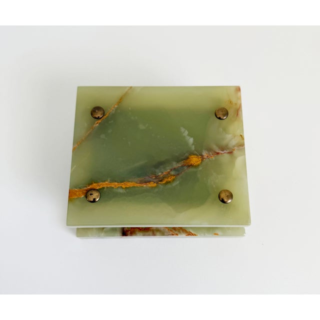 Metal Art Deco Green Onyx & Bronze Smoking Box For Sale - Image 7 of 11