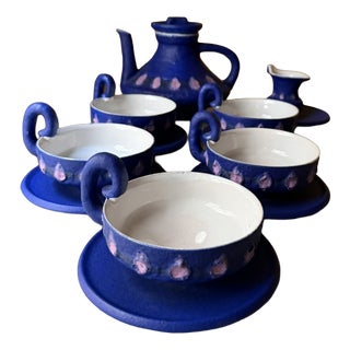 Sculptural Ceramic Coffee Set by HOY, 1980s, Set of 12 For Sale