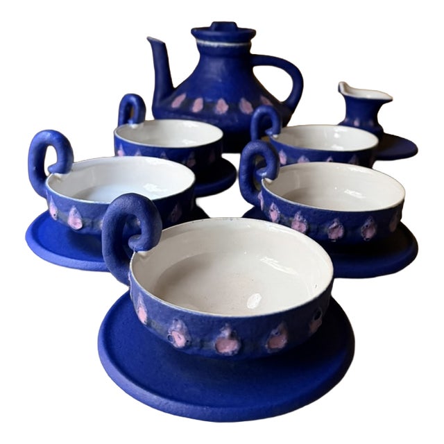 Sculptural Ceramic Coffee Set by HOY, 1980s, Set of 12 For Sale