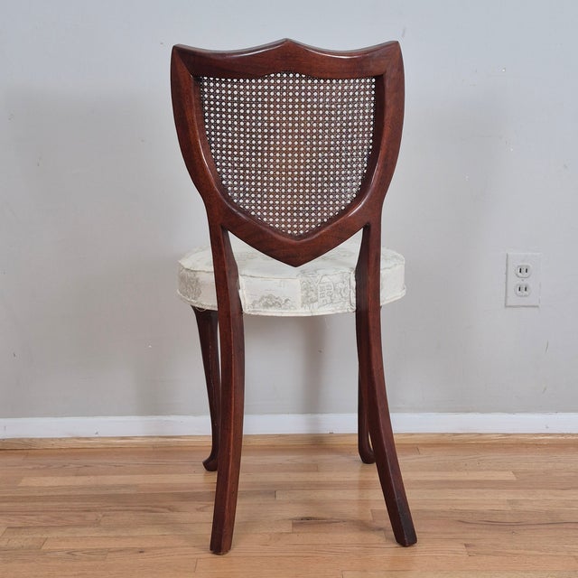 Wood Late 20th Century Hickory Chair Cane Back Mahogany Vanity Boudoir Chair W/ Toile Upholstery For Sale - Image 7 of 12