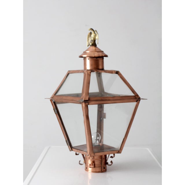 Metal Vintage Copper Lantern Light Fixture With Brass Eagle Finial For Sale - Image 7 of 18