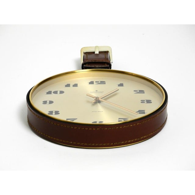 Metal Junghans Brass Wall Clock with Leather Strap, 1960s For Sale - Image 7 of 18