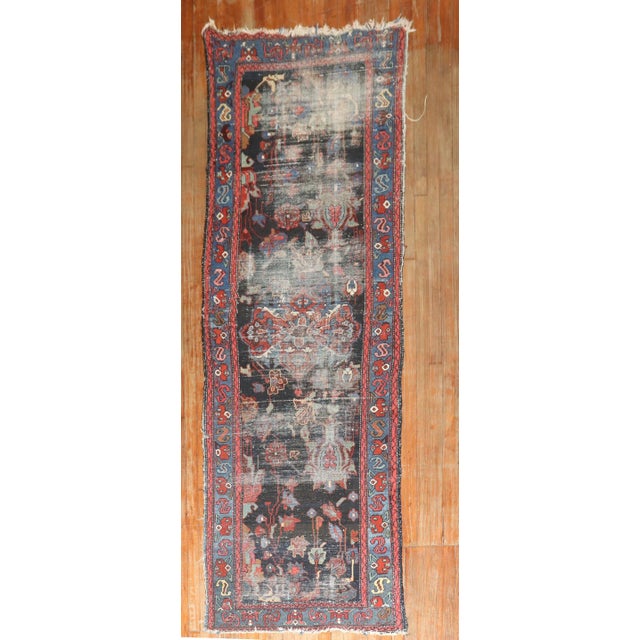 Black Early 20th Century Worn Distressed Zabihi Collection Persian Runner - 3'2" x 9'11" For Sale - Image 8 of 10