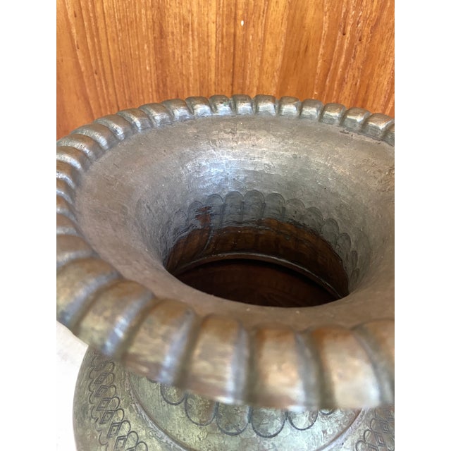 Late 20th Century Hammered Metal Indian Sanskrit Floor Vase For Sale - Image 12 of 12