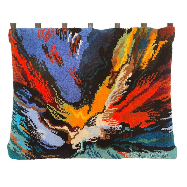 Rare mid-century modern abstract tapestry artwork handwoven by Mexican artist Leonardo Nierman (1932-2023) C. 1970s Thick...