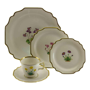 1990’s Vintage/New Augarten 5-Piece Place-Setting, Alpine Flowers