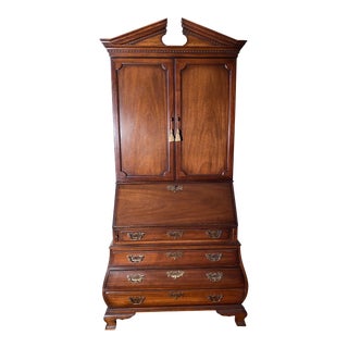 1960s Vintage Drexel Wallace Nutting Mahogany Bombe Kettle Base Secretary Desk For Sale