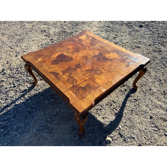 Vintage Mid Century Modern French Provincial Parquetry Burl Wood Coffee Table For Sale - Image 17 of 18