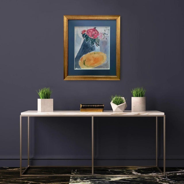 Framed Collector French Original Still Life Floral Watercolor by Pierre Courtin For Sale - Image 4 of 5