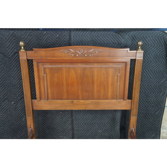 Mid Century Walnut Neoclassical Pierced Accent Twin Size Pineapple Post Bed For Sale - Image 4 of 13