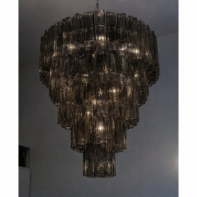 Brown Contemporary "Square Tubes" Murano Venini Style Glass Chandelier Italian Dark Fume' Color For Sale - Image 8 of 8