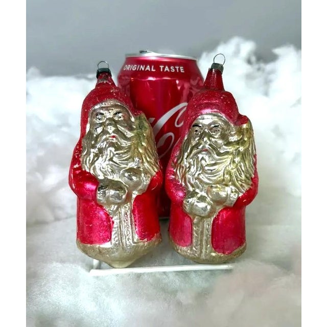 Glass Christmas Pair of Antique German Mercury Glass Santa Claus Ornaments Holding Christmas Trees For Sale - Image 7 of 7