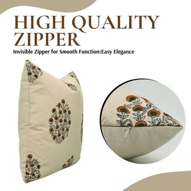 Art Deco Fabdivine Handcrafted Block Print Cushion Cover 18x18 Inch Cotton Satin-Gudhal For Sale - Image 3 of 5