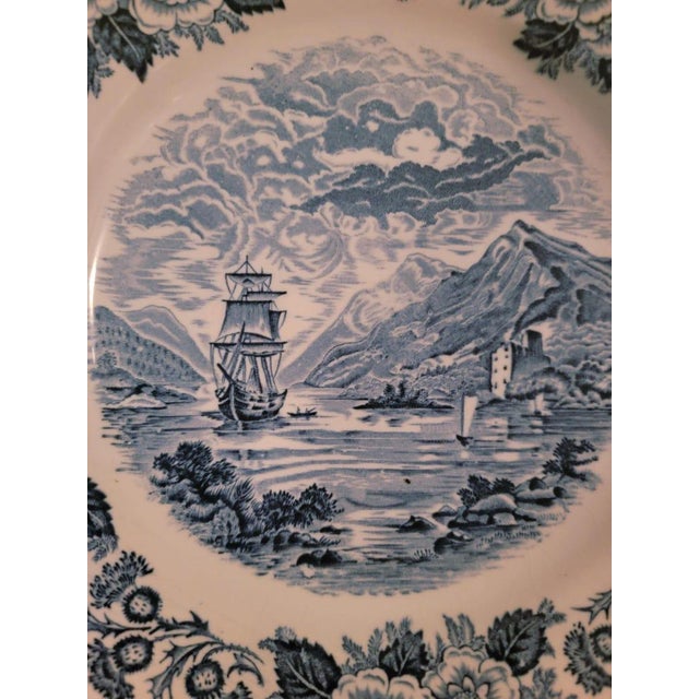 Vintage Lochs of Scotland Dinner Plate, Blue and White Americana Transferware, Porcelain Dishes, 9.5" For Sale In Jacksonville, FL - Image 6 of 8