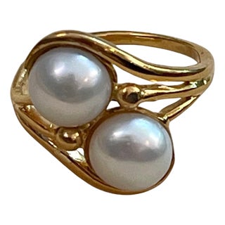 18 Karat Yellow Gold And Two Pearls Ring For Sale