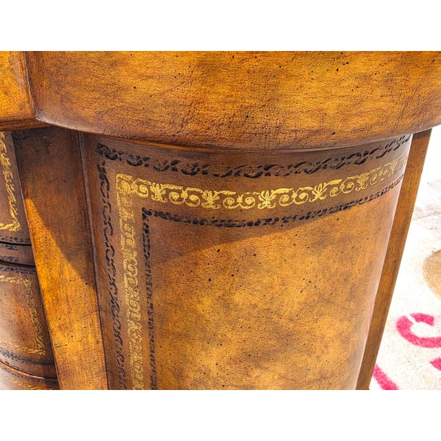 Maitland - Smith Maitland Smith English Regency Tooled Leather Quatrefoil Drum Chest Side Table For Sale - Image 4 of 14